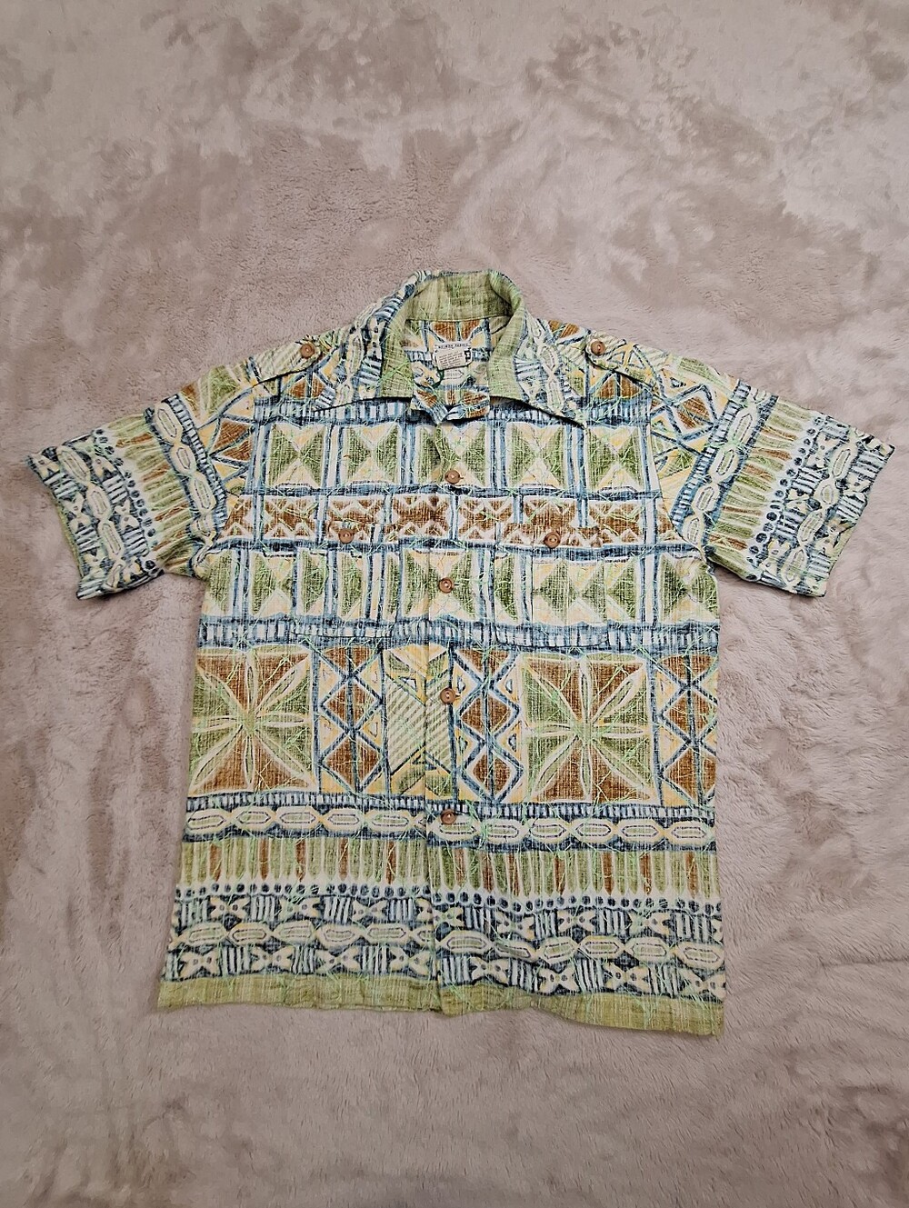 Vintage Napili Geometric Hawaiian Shirt Men's Large Abstract Tribal RN23694